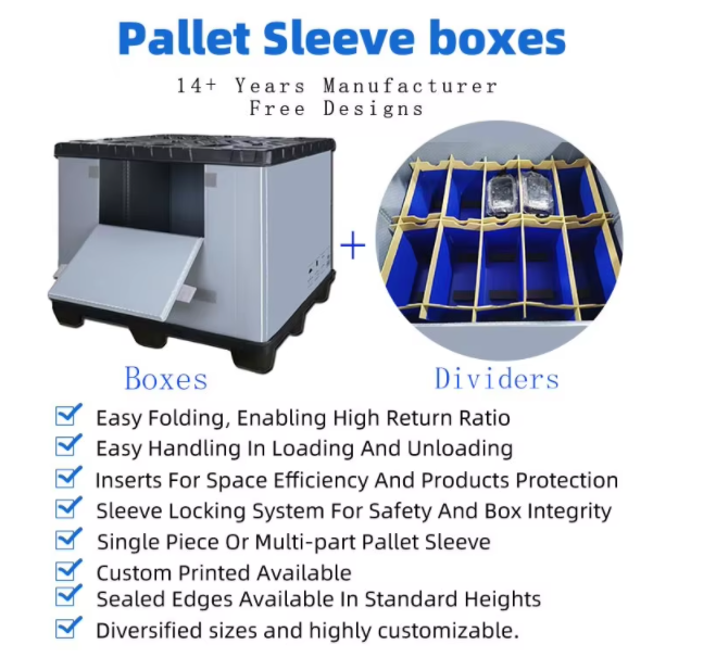 PLASTIC BOX WITH SPARE PARTS 002  Impact Resistant Logistic Corrugated Lightweight Bulk Container Polybox Spare Foldable Plastic Sleeve Pack Pallet Box